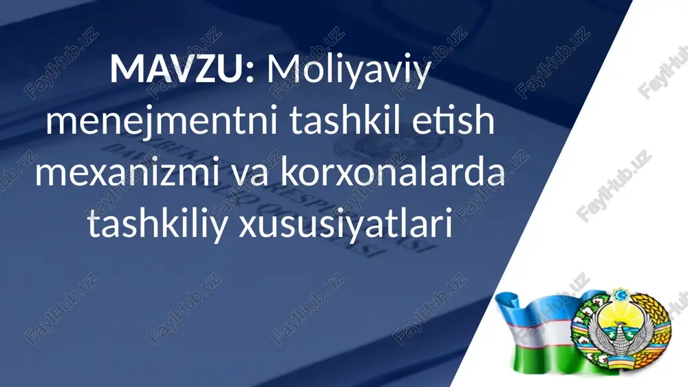 moliyaviy menejmentni tashkil etish mexanizmi va korxonalarda tashkiliy xususiyatlari — PPTX