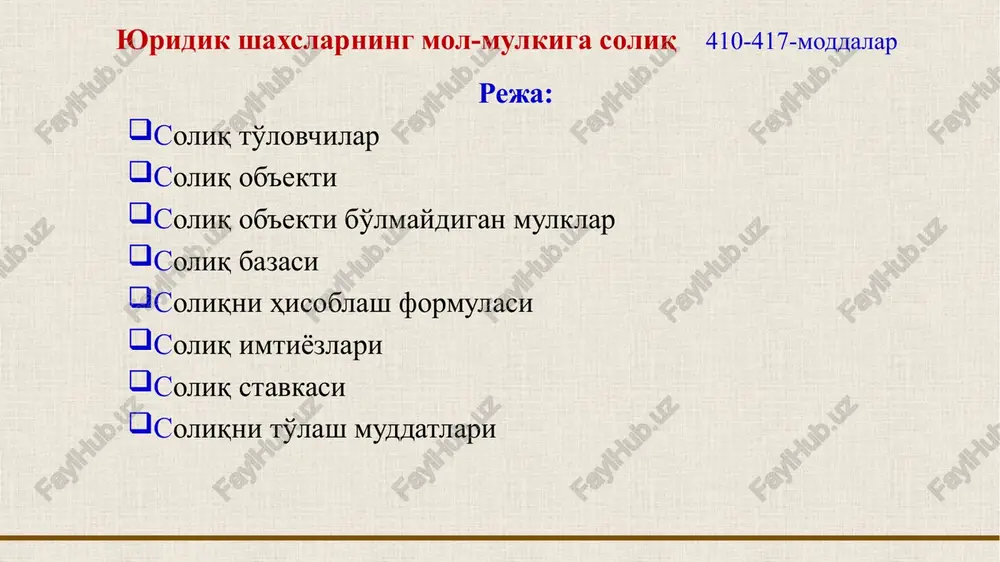 yuridik shaxslarning mol-mulkiga soliq — PPTX