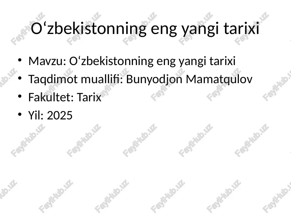 oʻzbekistonning eng yangi tarixi — PPTX