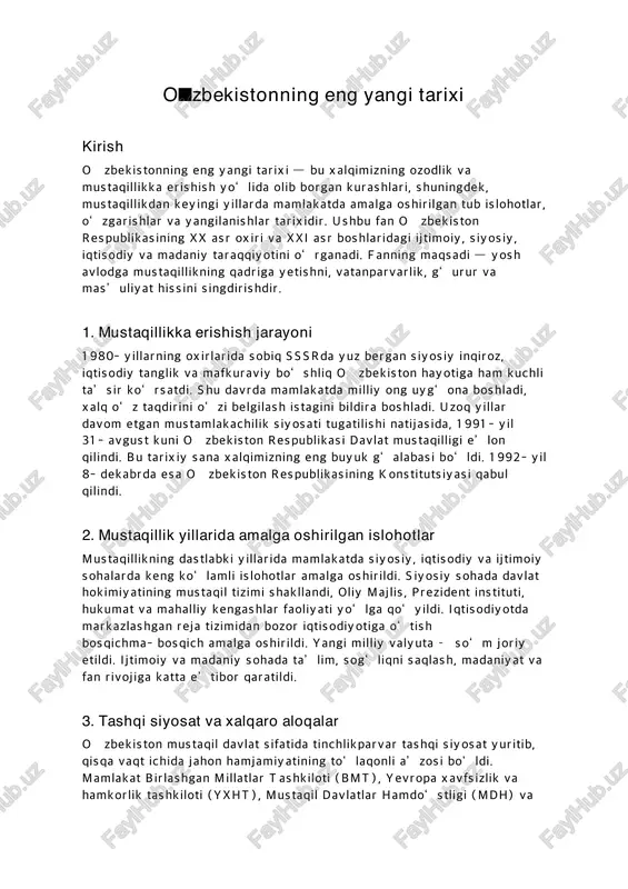 o'zbekistonning eng yangi tarixi — PDF