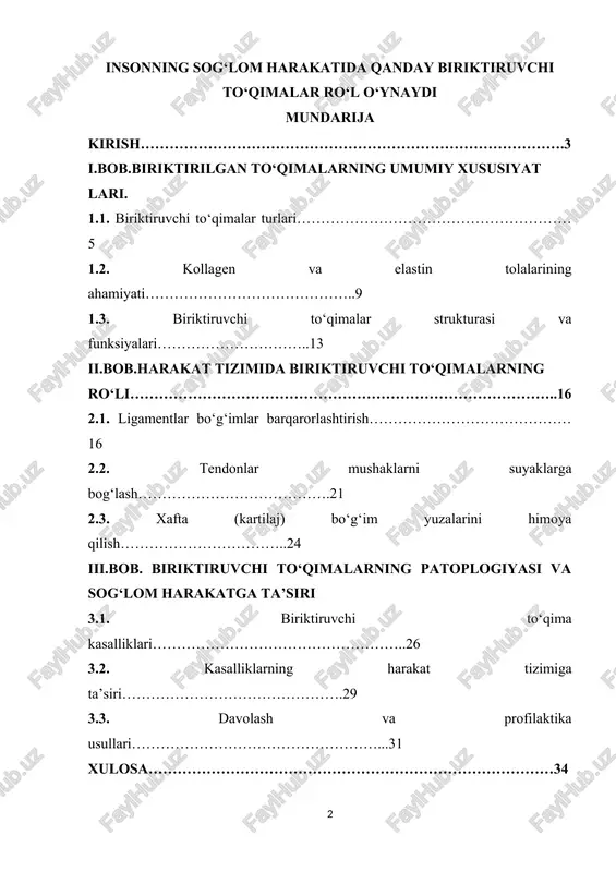 insonning sog‘lom harakatida qanday biriktiruvchi to‘qimalar ro‘l o‘ynaydi — DOCX