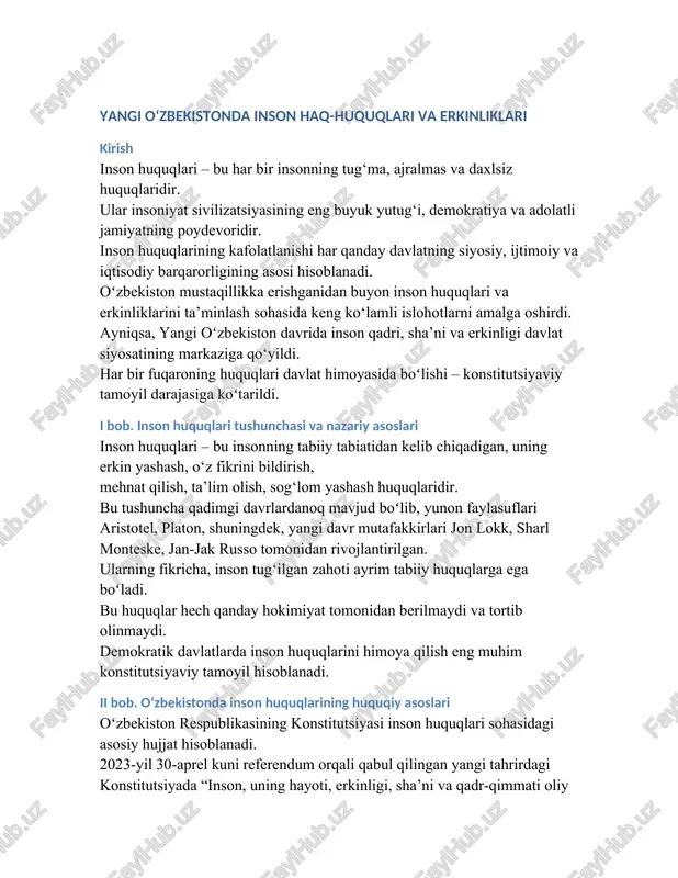 inson haq-huquqlari va erkinliklari — DOCX