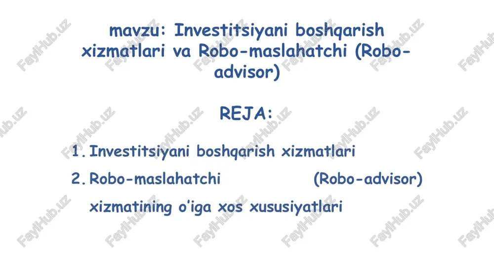 investitsiyaniboshqarishxizmatlari — PPTX