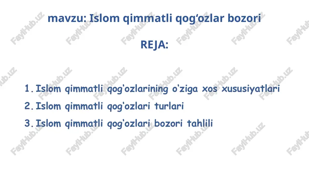 islom qimmatli qog‘ozlar bozori — PPTX