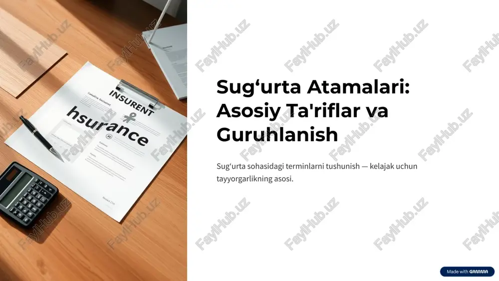 sug‘urta atamalari: asosiy ta'riflar va guruhlanish — PPTX