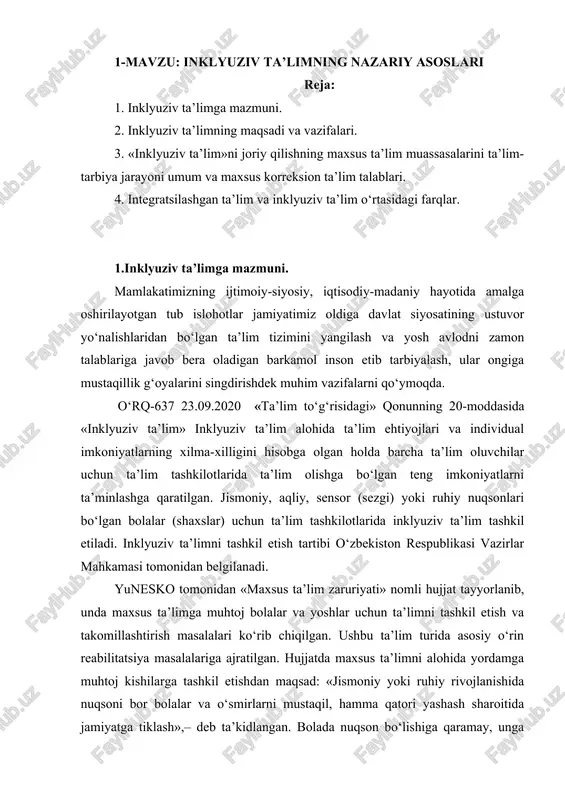 inklyuziv ta’limning nazariy asoslari — DOC