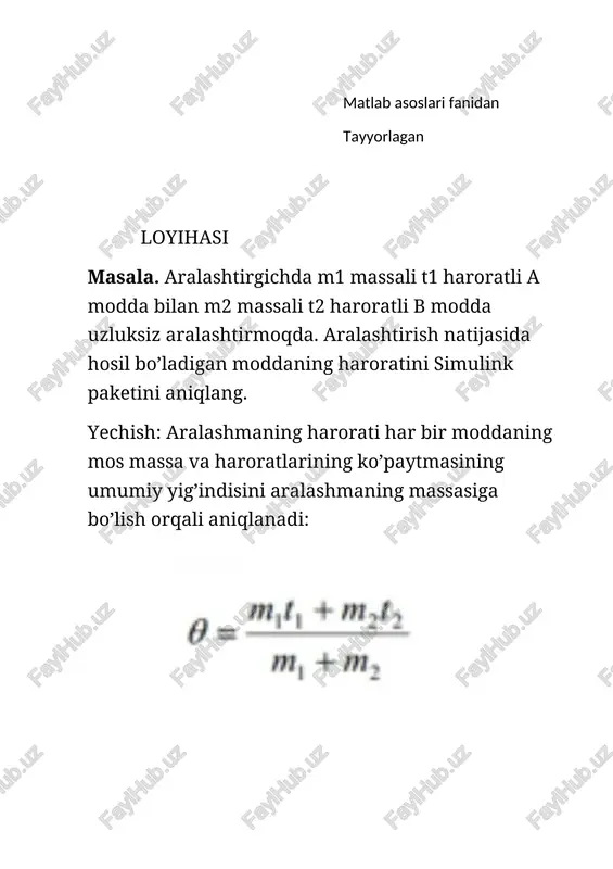 matlab asoslari fanidan tayyorlagan loyihasi — DOCX