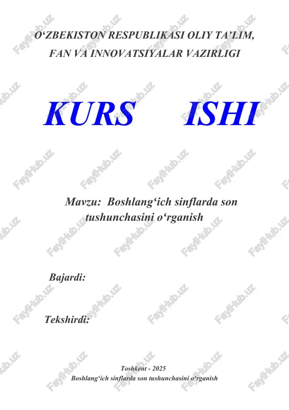 boshlangʻich sinflarda son tushunchasini oʻrganish — DOCX