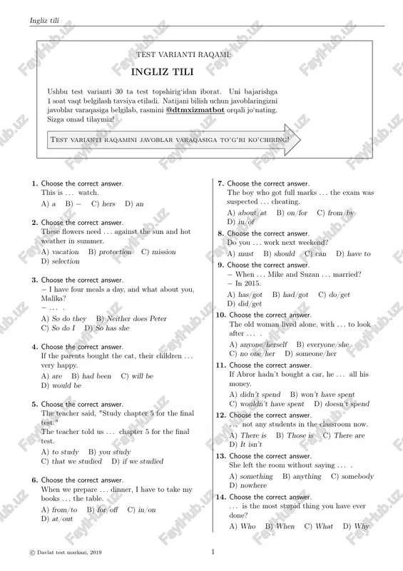 ingliz tili dtm 30 talik test — PDF