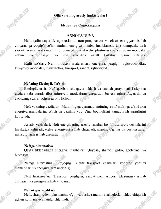 neft va uning vazifalari — DOCX