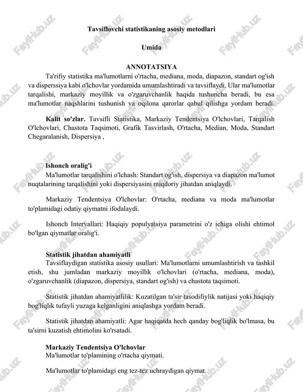 tavsiflovchi statistikaning asosiy metodlari — DOCX