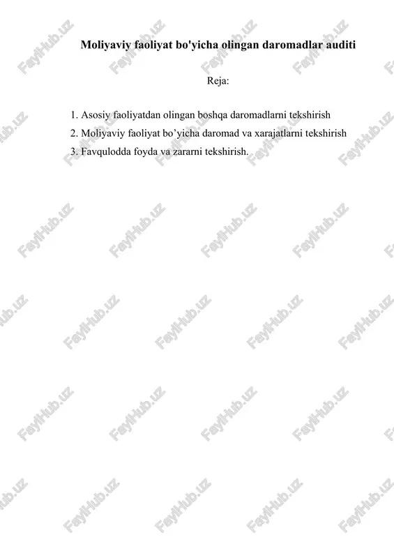 moliyaviy faoliyat bo'yicha olingan daromadlar auditi — DOCX