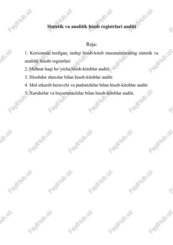 ichki hisob-kitob muomalalari auditorlik tekshiruvi — DOCX