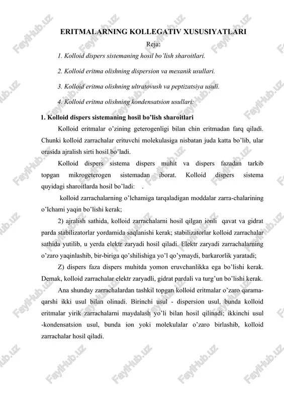 eritmalarning kollegativ xususiyatlari — DOC