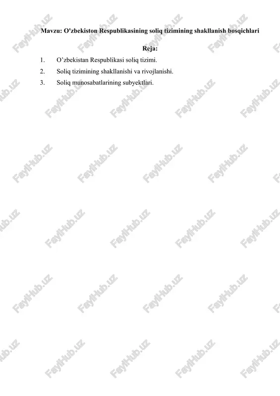 o'zbekiston respublikasining soliq tizimining shakllanish bosqichlari — DOCX