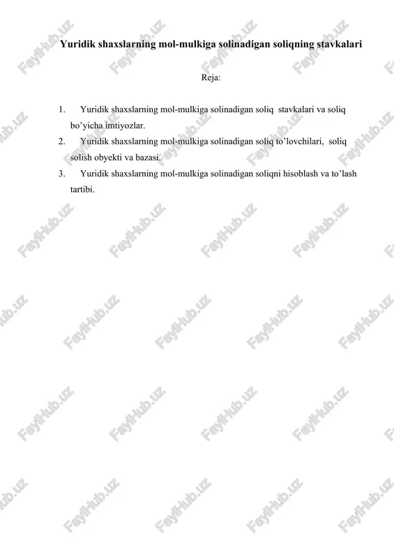 yuridik shaxslarning mol-mulkiga solinadigan soliqning stavkalari — DOC