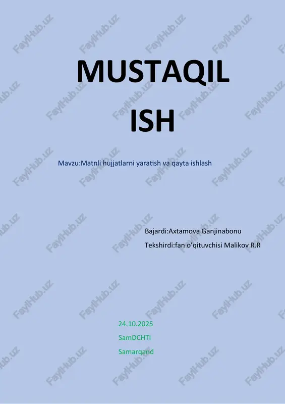 matnli hujjatlarni yaratish va qayta ishlash — DOCX