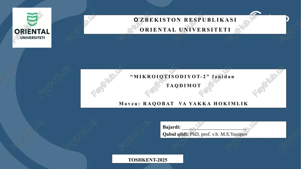 raqobat va yakka hokimlik — PPTX