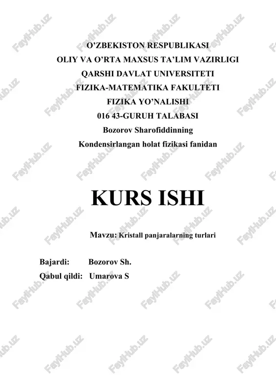kristall panjaralarning turlari — DOCX