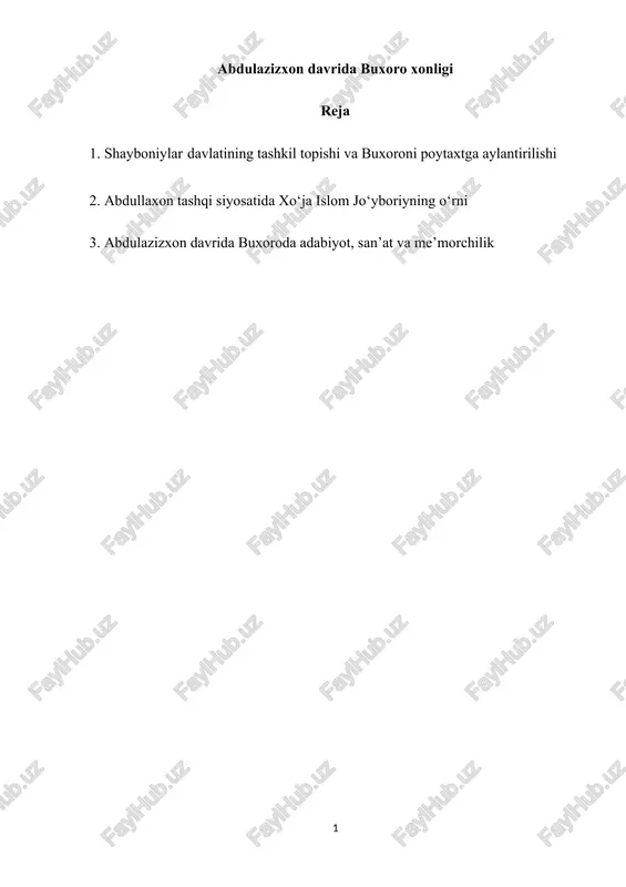 abdulazizxon davrida buxoro xonligi — DOCX