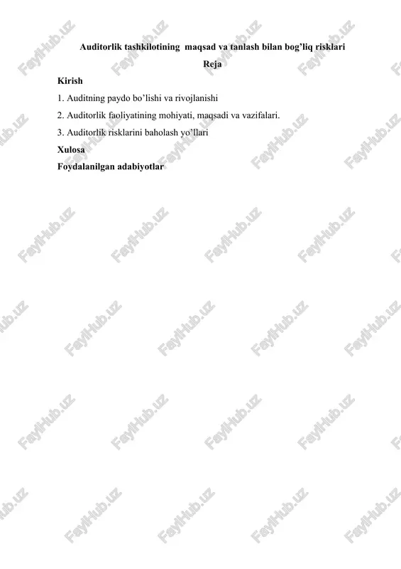 auditorlik risklari va baholash yo’llari — DOCX
