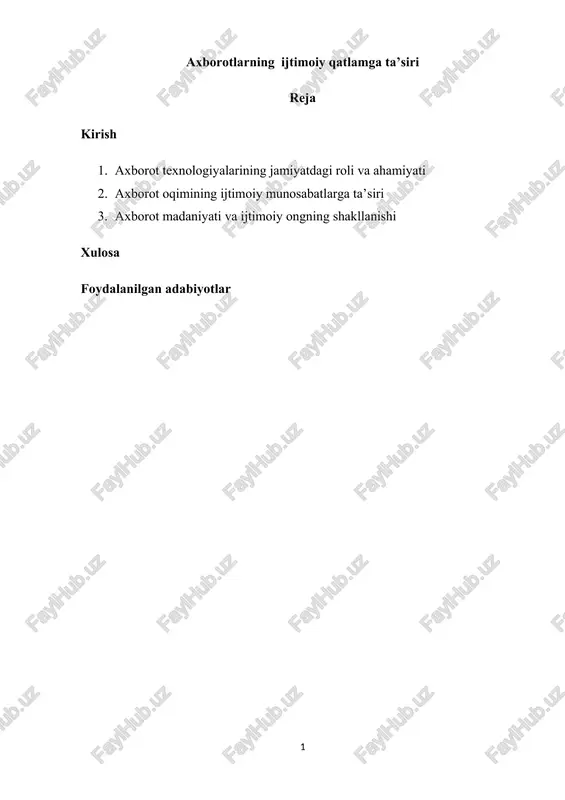 axborotlarning ijtimoiy qatlamga ta’siri — DOCX