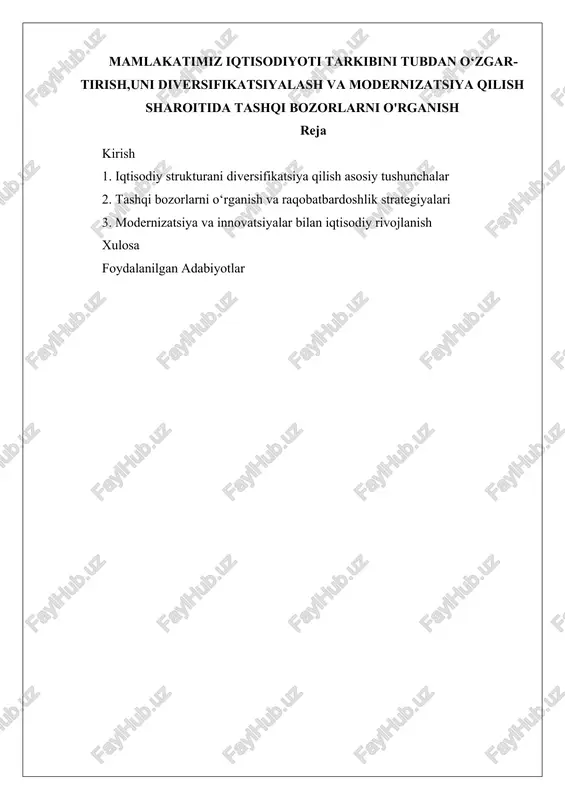 iqtisodiy strukturani diversifikatsiya qilish — DOCX