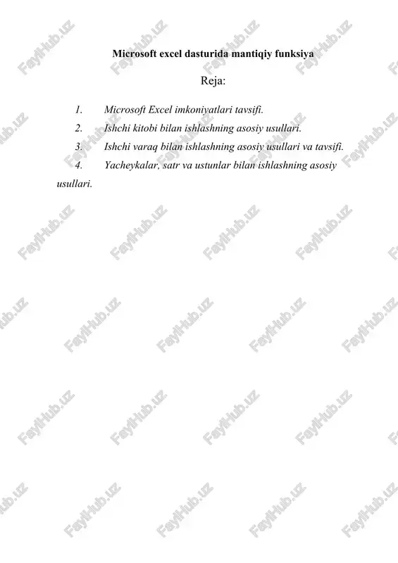 microsoft excel dasturida mantiqiy funksiya — DOCX