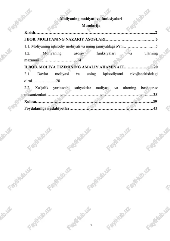 moliyaning mohiyati va funksiyalari — DOCX