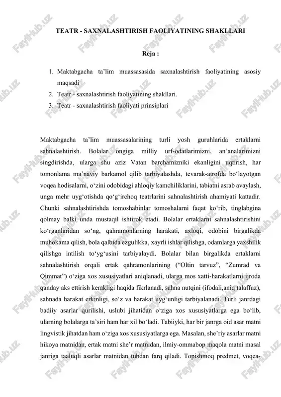 teatr - saxnalashtirish faoliyatining shakllari — DOCX