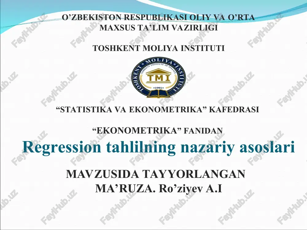 regression tahlilning nazariy asoslari — PPT