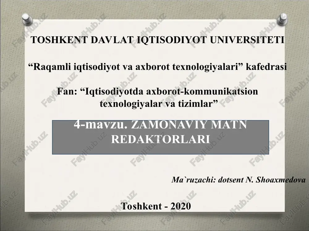 zamonaviy matn redaktorlari — PPT
