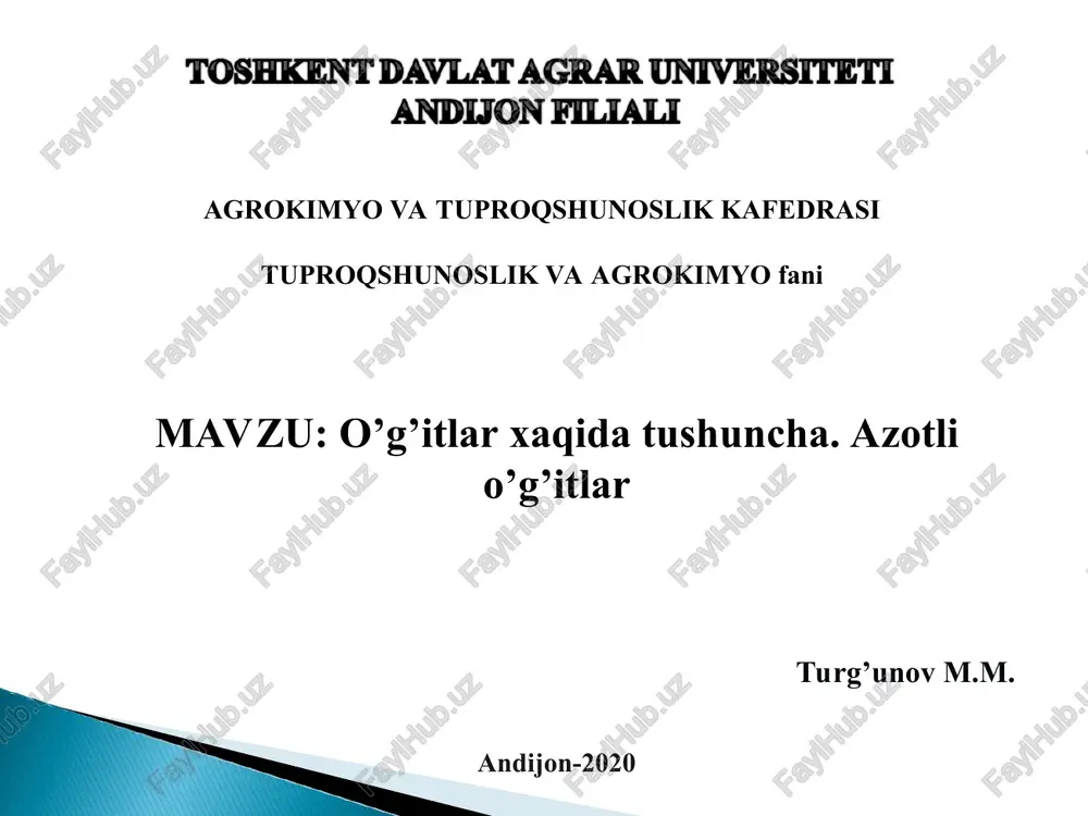 o’g’itlar xaqida tushuncha. azotli o’g’itlar — PPT