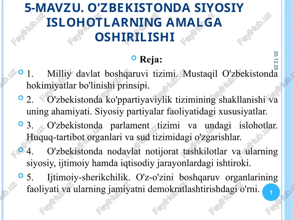 o'zbekistonda siyosiy ishlohotlar — PPT