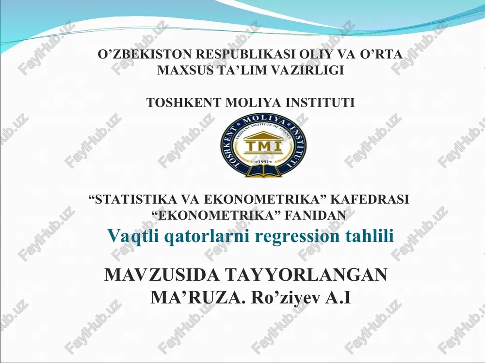 vaqtli qatorlarni regression tahlili — PPT