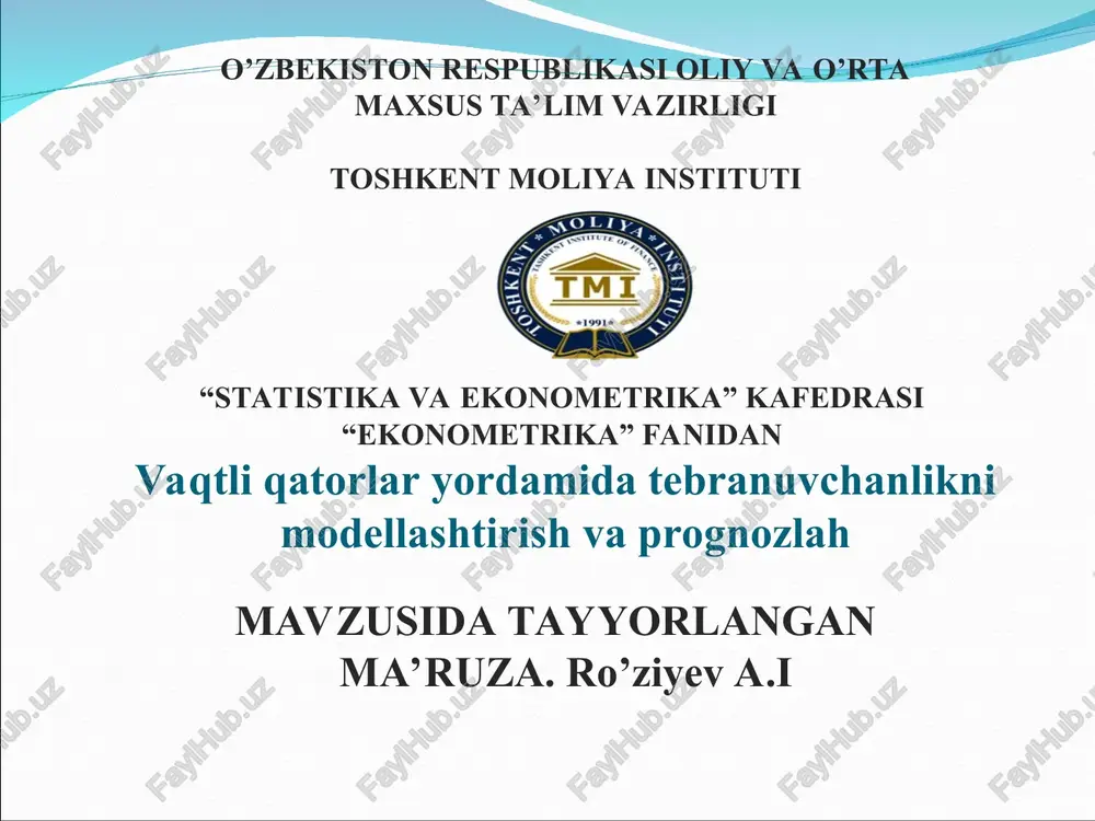 vaqtliqatorlar tendentsiyasini modellashtirish — PPT