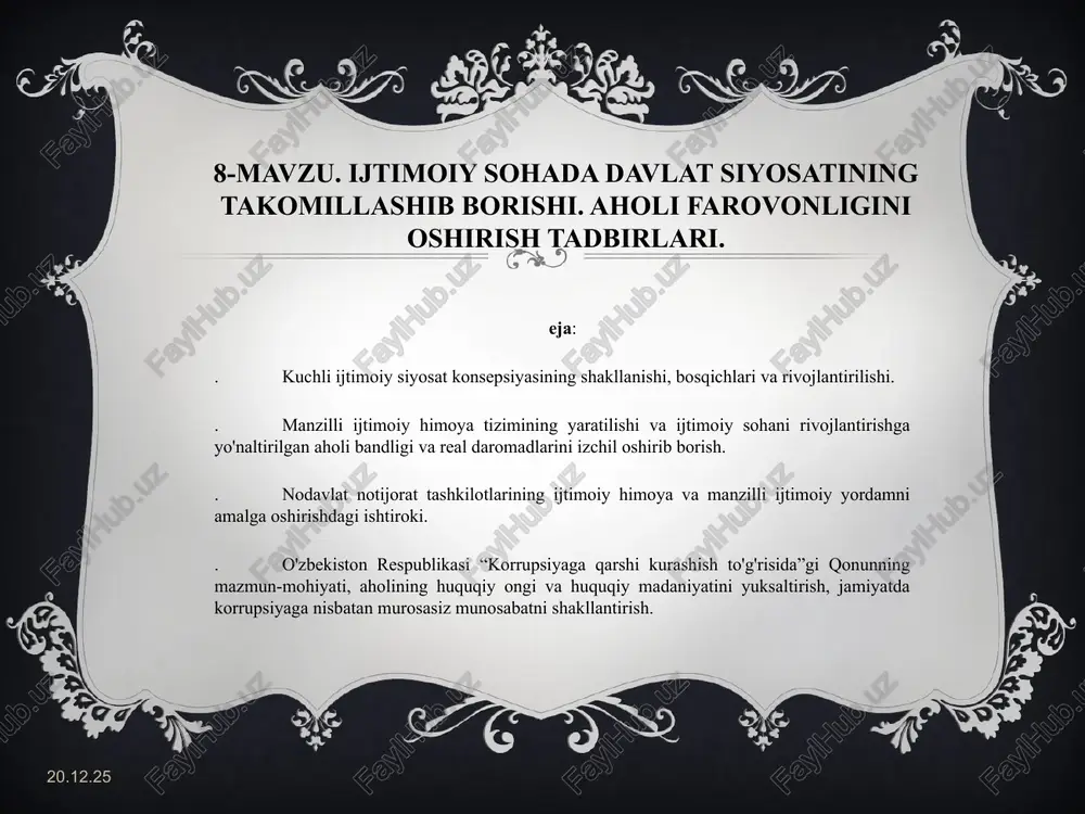 ijtimoiy sohada davlat siyosatining takomillashib borishi — PPT