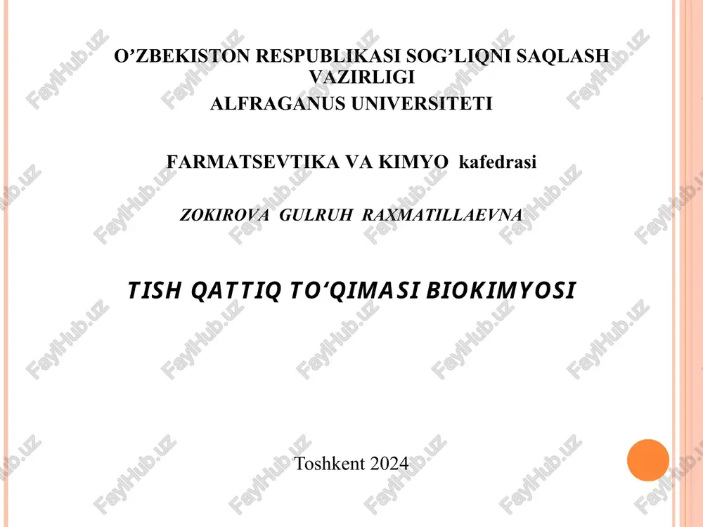 tish qattiq to‘qimasi biokimyosi — PPT