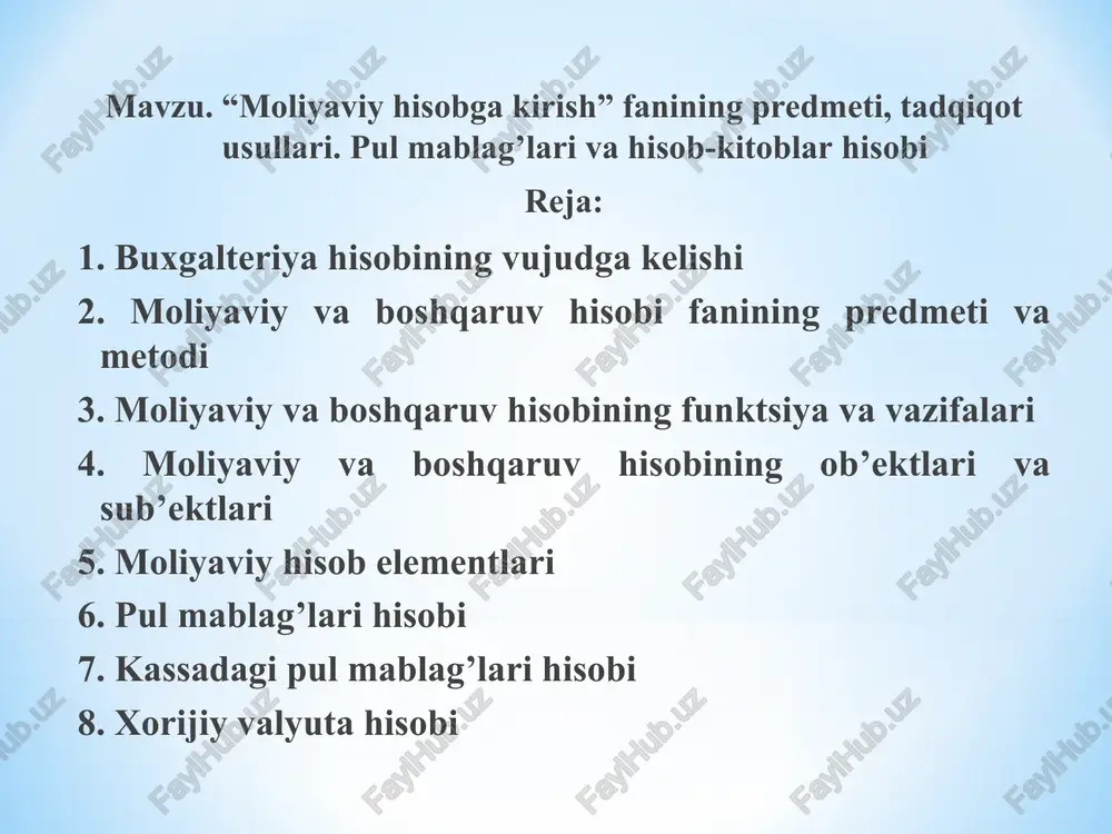 moliyaviy hisobga kirish — PPT