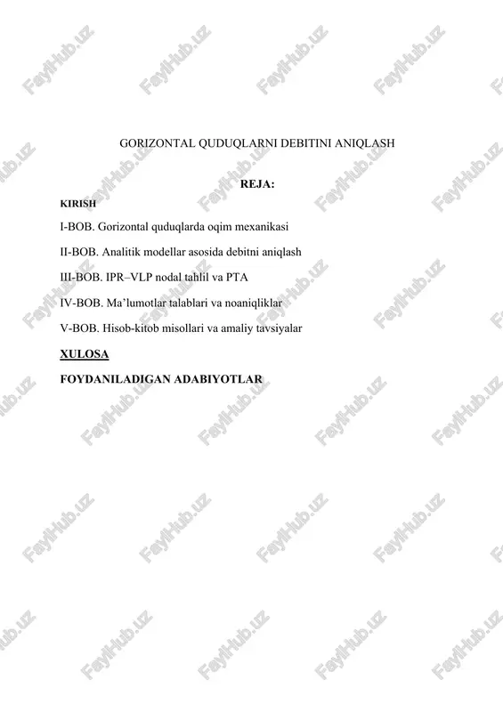 gorizontal quduqlarni debitini aniqlash — DOCX