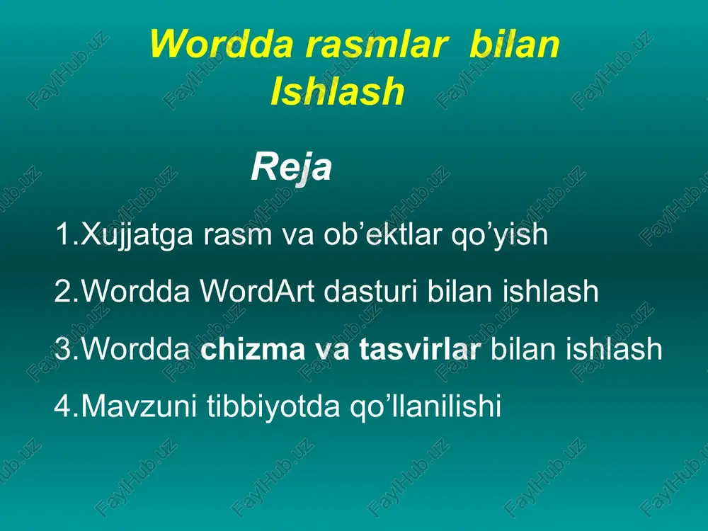 xujjatga rasm va ob’ektlar qo’yish — PPT