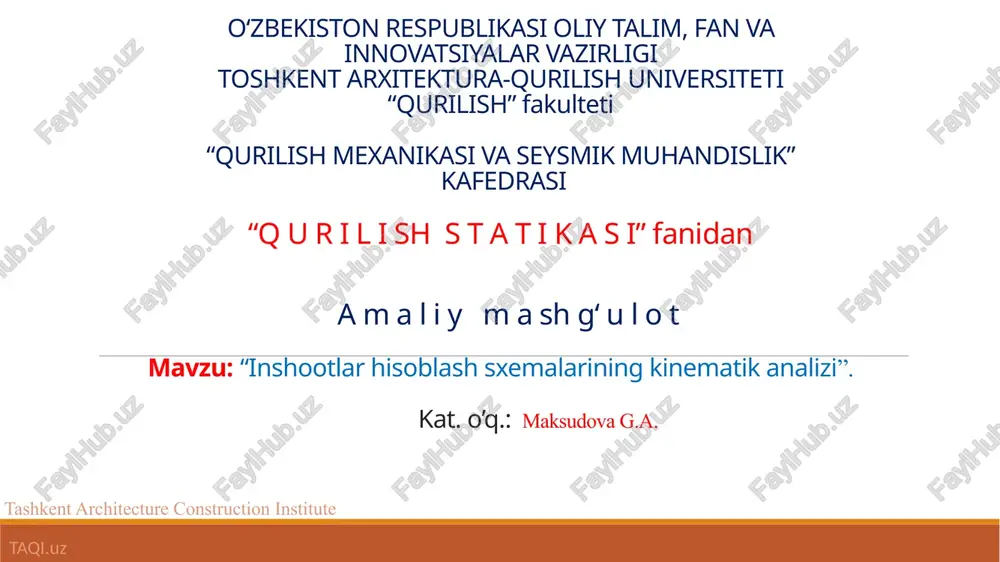"inshootlar hisoblash sxemalari kinematika analizi" — PPTX