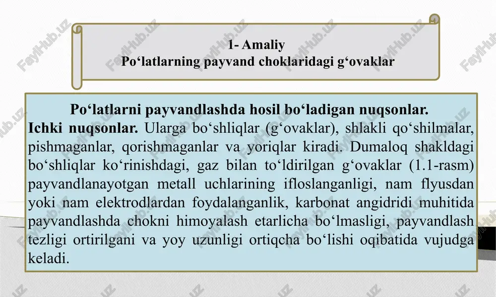 po‘latlarning payvand choklari — PPTX