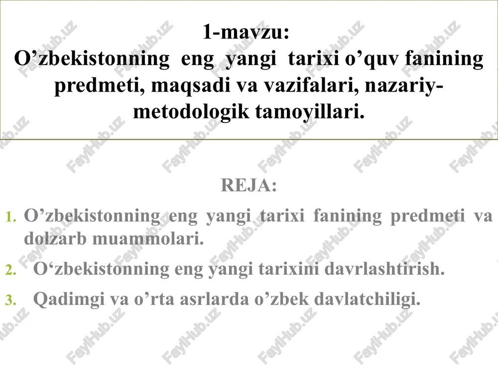 o’zbekistonning eng yangi tarixi — PPTX