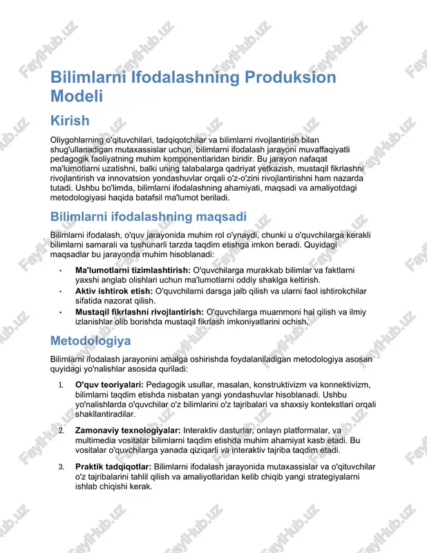 bilimlarni ifodalashning produksion modeli — DOCX