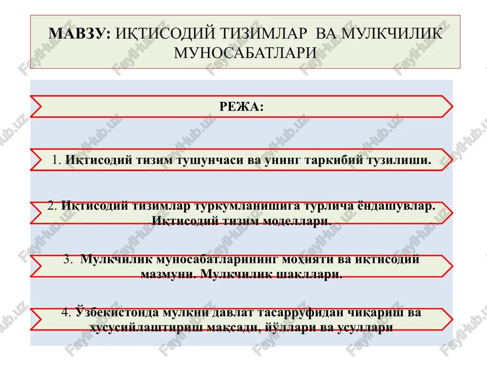 iqtisodiytizimlar va mulkchilik munozaratlari — PPTX
