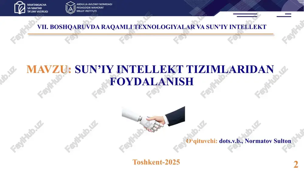 sun’iy intellekt tizimlaridan foydalanish — PPTX