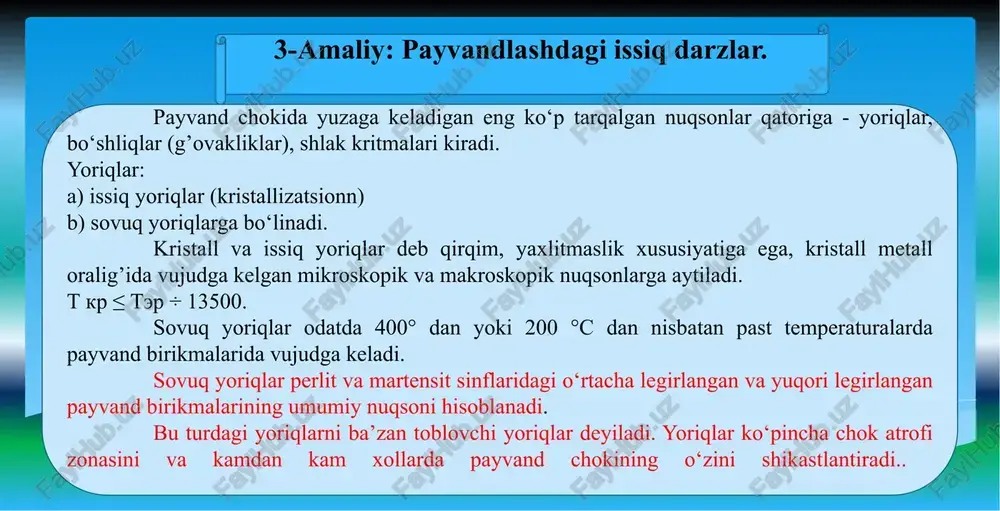 payvandlashdagi issiq darzlar — PPTX