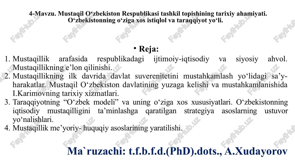 mustaqil o‘zbekiston respublikasi tashkil topishi — PPTX