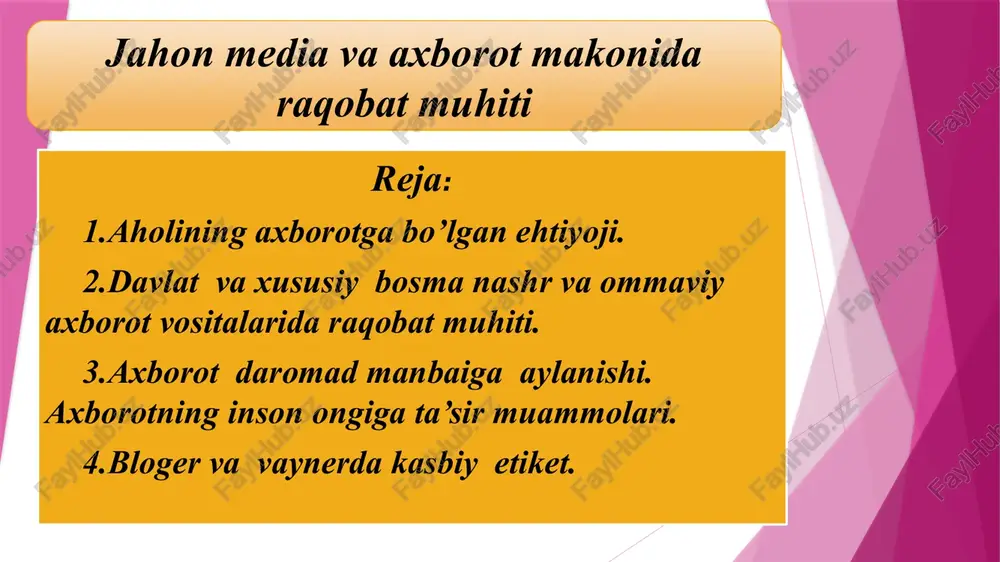 jahon media va axborot makonida raqobat muhiti — PPTX